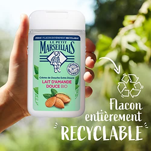 Le Petit Marseillais Crème de Douche Lait d'Amande Douce Bio, 6 x 250 mL | Extra Douce, Gel douche avec 92 % d'ingrédients d'origine naturelle, pH neutre pour la peau et sans colorant
