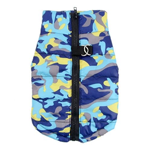 SELMAI - Manteau d’hiver matelassé motif camouflage avec boucles de laisse pour petit chien/chat