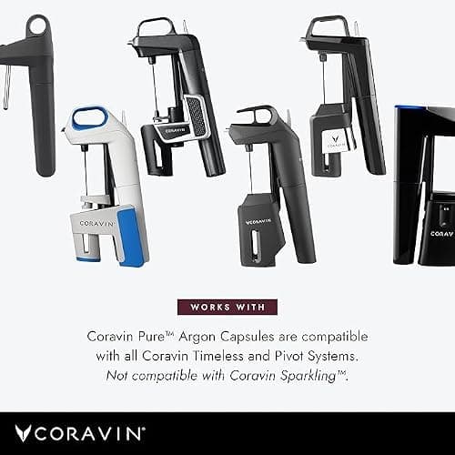 Coravin - Gaz Argon Capsules en Acier Inoxydable - à Utiliser avec Les Systèmes et Dispositifs de Préservation du Vin Une Capsule Conserve Jusqu’à 15 Verres, Pack de 6