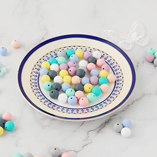 Lot de 100 perles rondes en silicone colorées de 12 mm pour collier, bracelet, trousseau de clés, bijoux, bricolage, fabrication artisanale