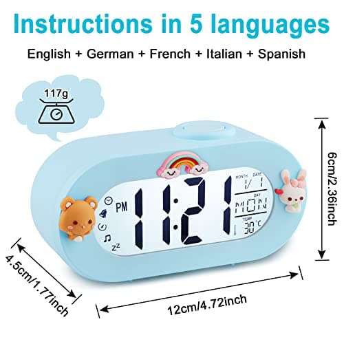 Ayybboo Réveil Numérique Enfants,Réveil Enfants avec Fonction Snooze 8 Sonneries 12/24 Heures,Réveil Enfants Filles Facile à Utiliser pour Chambre d'enfant,Chambre à Coucher,Salon (Bleu)