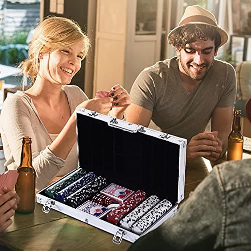 HOMCOM Mallette de Poker Coffret de Poker Complet avec 300 jetons 2 Jeux de Cartes + 2 clés Aluminium