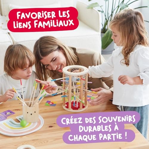 Nene Toys BALLFALL, Jouet Montessori pour Enfants 3+ Ans - Jeu de Société en Bois avec Bâtonnets Colorés, Dés & Cartes - Jeu de Société Éducatif et Familial pour Garçons et Filles de 3 à 9 Ans