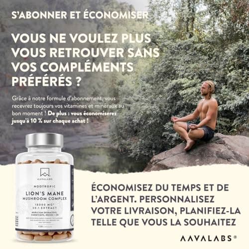 Lions Mane 18000mg 30:1 avec Cordyceps Sinensis, Reishi Ganoderma et Zinc | Criniere de Lion Champignon Hericium Erinaceus Nootropique Puissant Memoire et Concentration Mushroom Complex - 120 Gelules