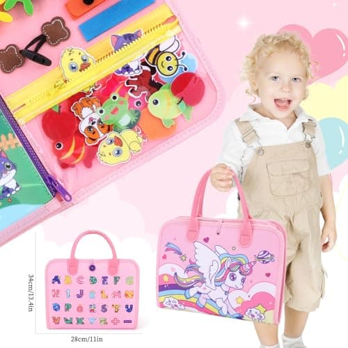 Licorne Busy Board Jouets Montessori pour les filles de 1 2 3 ans Livre d'activités Jouets sensoriels éducatives Ariplane Jouets de voyage Cadeaux d'anniversaire de Noël pour les enfants en bas âge