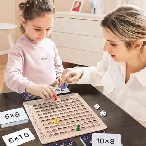 Gentpovth Montessori Tableau de Multiplication en Bois,Jouet Éducatif Mathématiques pour Élèves du Primaire,Multiplications Jeu éducatif pour Enfants,Montessori Mathématique Jeu De Cartes