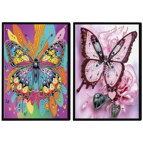 DCIDBEI Diamond Painting lot de 2 Carnet de Broderie Diamants Papillon Blanc A5 Tableau Diamant Journal Intime Adulte Cahier Diamant Painting Papillon Puzzle Diamant Carnet de Croquis 50 Feuilles