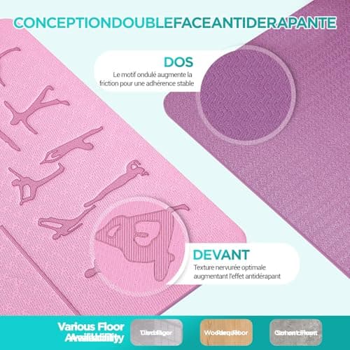 OUTDOUSE Tapis de Yoga,Tapis de Sport, Antidérapant,pour la Gymnastique,Pilates,Yoga,Maison,Voyage,Tapis de Gymnastique avec sangles de rangement,183x61x0.6cm