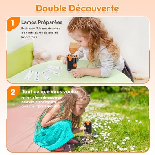 1000X Microscope Numérique Portable pour Enfants - Écran 4K 2,0", Electronique, Rechargeable, avec Kit de Lames - Mini Scope de Poche Cadeaux Éducatifs pour 4-12 Ans