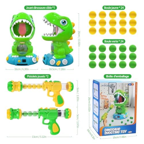EagleStone Dinosaure Télécommandé avec Tir en Mouvement pour Enfants 3-8 Ans, Jeu de Tir Électronique avec Effets de Fumée, Compteur de Score Automatique, Lumières & Sons, Jouet de Fête