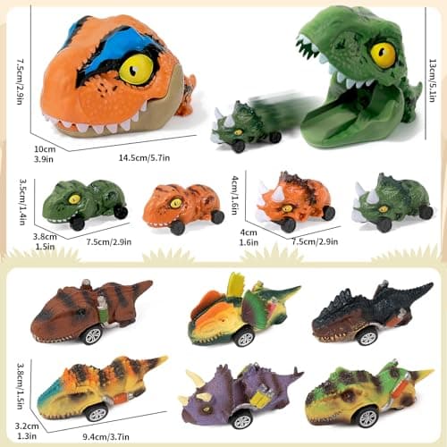 KADAYAYA Voiture de Jouet de Dinosaures pour Enfants 3 à 5 Ans, Dinosaures Véhicules à Friction Les Garçons de 2-6 Ans, Mini Dino Voiture Jouet Ensemble Cadeau Tout-Petits Garçons et Filles