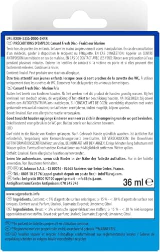 Canard WC Fresh Disc Fraîcheur Marine - Bloc WC Sans Cage Nettoyant - Nettoie à 360° - Nouvel Emballage 100% Carton - 1 Applicateur + 1 Recharge