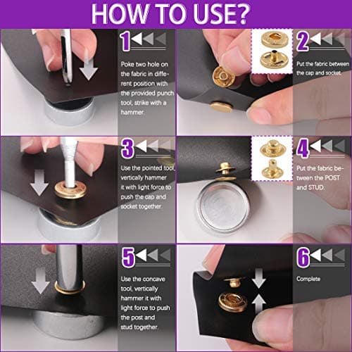 Swpeet Lot de 60 boutons-pression en cuir de 12,5 mm et pince perforatrice avec 4 outils de fixation, boutons pression en cuir, boutons pression en métal