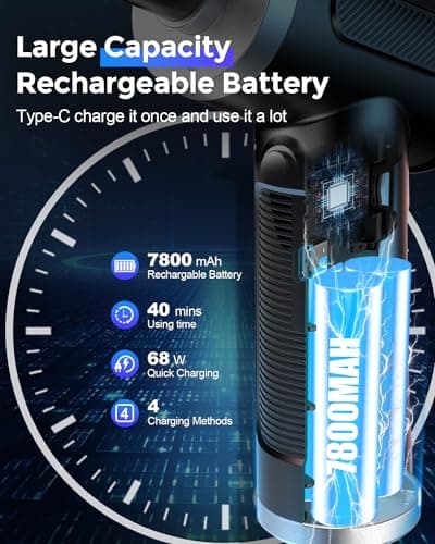 AKLIFFE Aspirateur Voiture Souffleur PC Electrique 3 en 1, 7800mAh, 120.000 TR/Min 3 Vitesses Bombe Air Sec - Nettoyage PC avec Lumière LED, Souffleur Air Comprimé pour Clavier d'ordinateur de Voiture
