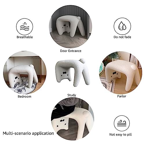 Telomat Chaise de coiffeuse sans accoudoirs en fausse fourrure pelucheuse – Chaise d'entrée en forme de chat mignon, repose-pieds pour femmes et filles, convient pour le salon, la chambre à coucher,