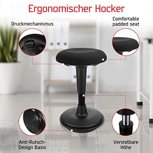 Dynaseat Tabouret ergonomique réglable en hauteur pour s'asseoir et se tenir debout (noir, version 45-65) - Tabouret de bureau ergonomique - Tabouret de bureau avec effet oscillant - Aide à la
