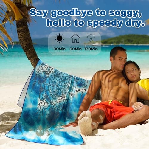Lubibi Serviette de Plage en Microfibre,Grande Couverture de Plage,80x160cm,Séchage Rapide,Anti-Sable,Super absorbante,Serviette de Voyage Portable,pour Fitness, Camping,Natation,Yoga(Tortue Marine)