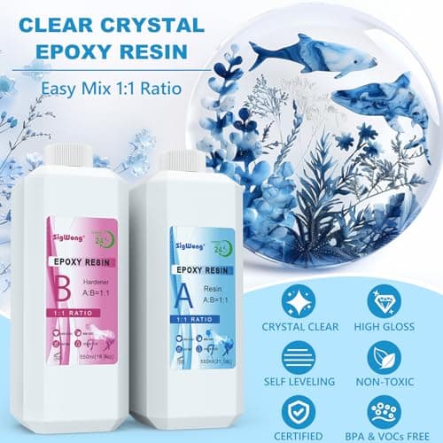 Epoxy Resin Transparente 1.1l/1,135kg Kit - 1: 1 Ratio Revêtement en résine époxy cristalline pour Craft, Art, table, fabrication de bijoux, Tables de rivière