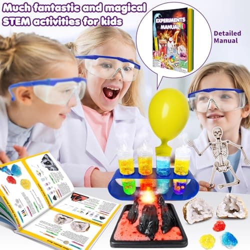 UNGLINGA 150 Expériences Scientifique pour Enfants, Activités Laboratoire de Chimie et Kit, Kits Éducatifs et Jeux Science, Idées de Cadeaux d'anniversaire pour Garçons et Filles, Éruptions Volcanique