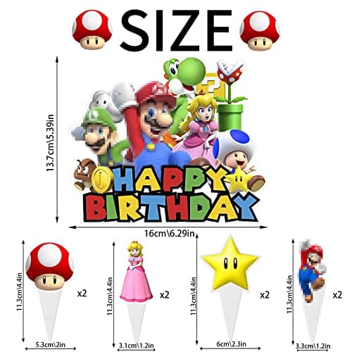 YOUYIKE Décoration De Gâteau Mario, 25 Pièces Mario Decoration Gateau Anniversaire, Decoration Gateau Enfant Mario, Toppers De Gâteau D'anniversaire Mario Pour Fête D'anniversaire D'enfants