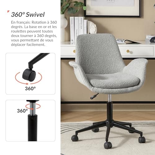 HULALA HOME Chaise de Bureau, Chaise d'ordinateur avec accoudoirs, Hauteur réglable, Fauteuil bouclé en Tissu pour Salon et Chambre à Coucher (Gris)