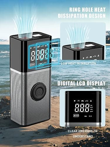 OneAmg Compresseur à Air Portatif 6000mAh Batterie USB Rechargeable Gonfleur Pneus Voiture sans Fil 150PSI/10,3Bar/12V/120W avec Éclairage d'urgence LED et 5 Modes de Gonflage pour Velo Moto Ballon