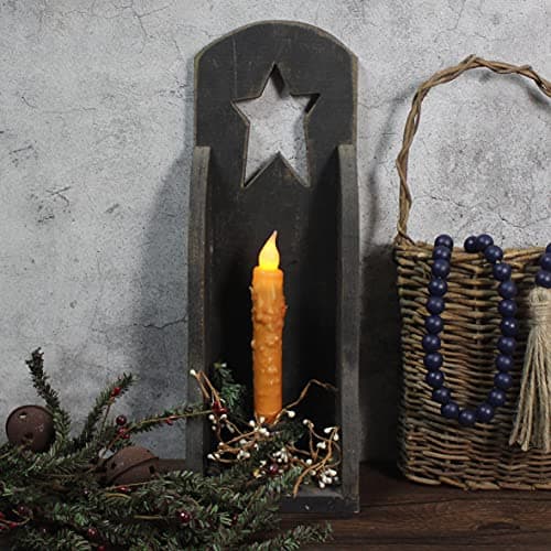 CVHOMEDECO. Bougies en cire véritable trempées à la main, alimentées par piles, avec minuterie LED, décor rustique primitif, 17,1 cm, orange, 6 PCS dans un paquet.