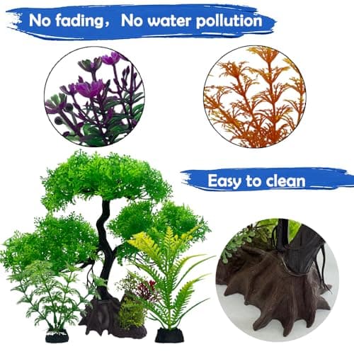 Vibury Décoration D'aquarium Les Arbres, 16 Pièces Vert Plantes Artificielle Aquarium Deco, Terrarium Plante Décoration pour Aquarium