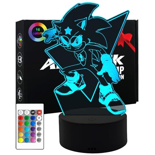 AIRUEEK Sonic Hedgehog Lampe 3D Illusion Veilleuse-16 Variations De Couleurs-Décoration De Chambre Créatif Figurine Anime Cadeaux Pour Enfants Garçons Hommes Sonic Fans