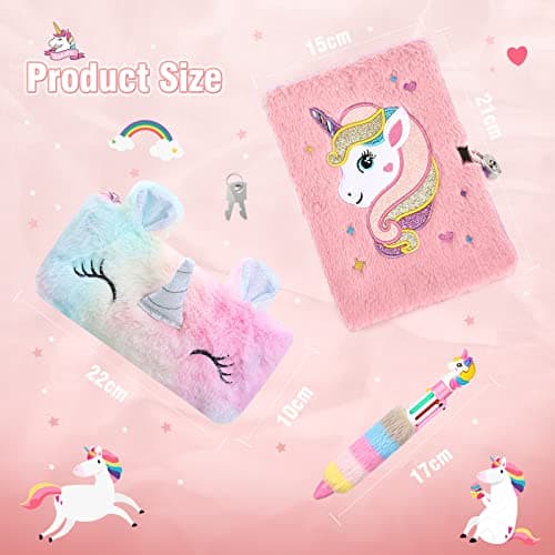 Cooyou Journal Intime Licorne Fille avec Cadenas, Carnet Secret pour Fille en Peluche Comprenant une Cahier A5 et une Licorne Trousse à Crayons, Cadeau Licorne pour Fille 4-12 Ans, Rose