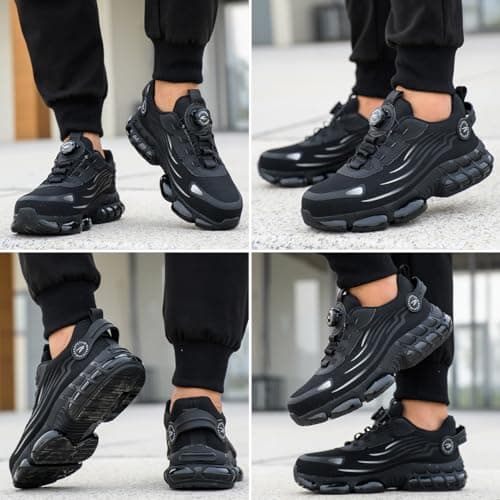 GUDECIUS Chaussures de Securité Légère Hommes Respirantes Femme Basket Securite Embout Acier Protection Chaussure Confortable Antidérapante Chaussure de Travail Noir 43 EU