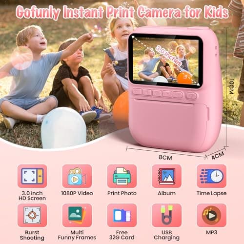Gofunly Appareil Photo Instantané Enfant, 3.0" Grand Écran Appareils Photos Numériques pour Enfants avec Carte de 32 Go, HD 1080P Vidéo Caméra Enfant de 3 à 12 Ans, Cadeau Jouet Filles Garçons, Rose