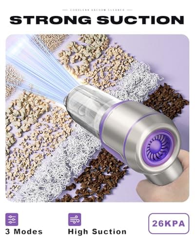 KITBEZN Aspirateur à Main, 26000PA Aspirateur Voiture sans Fil Puissant, 220000 TR/Min Moteur sans Balai, 4 en 1 Niveaux Réglables pour Poils d'animaux, Voiture, Maison, Violet