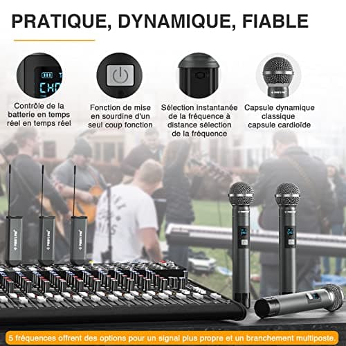 Phenyx Pro Système de Microphone sans Fil numérique Simple,avec 1 Microphone Dynamique à Main,Mini récepteur,5 fréquences UHF,Microphone sans Fil en métal pour Chanteur,karaoké, Mariage(PDP-1)