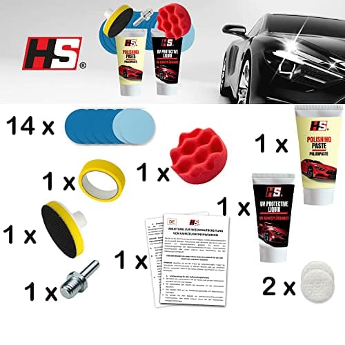 HS Rénovateur phare voiture, kit polissage avec vernis UV | Kit de rénovation pour phares de voiture, nettoie et polit les phares jaunis ou opaques, avec vernis UV
