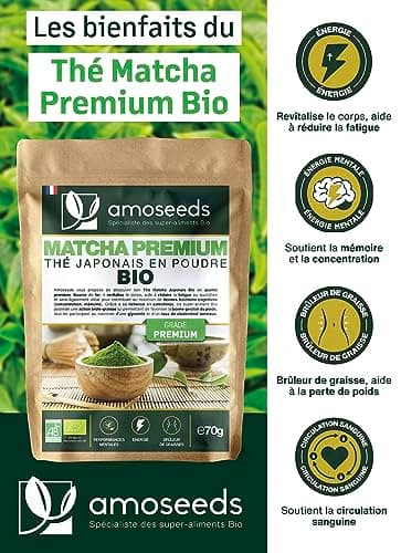 Thé Matcha en poudre Bio Japonais 70G | Thé Vert | Qualité Premium | Tonus, Minceur, Drainage