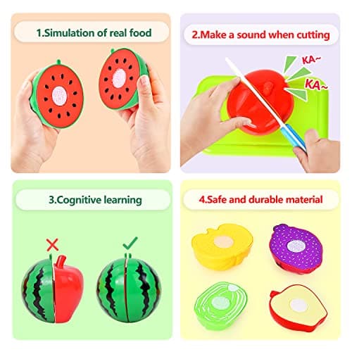 Fegalop 32 Pièces Jouets en Plastique Fruits et Légumes à Découper, Dinette Enfant Accessoire Cuisine Jouet, Chef Jeu de rôle avec,Cadeau Parfait pour Noël et fête d'anniversaire 3 Ans (Bleu)