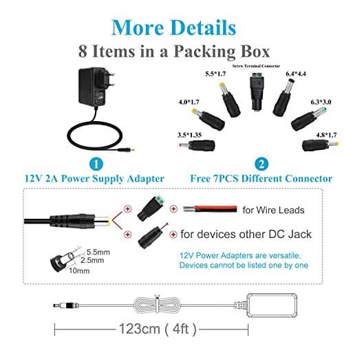 EFISH 12V 2A 24W Adaptateur d'alimentation du Transformateur,pour 12V Les Appareils Ménagers,CCTV Camera,Routers,Hubs,LED Strips,Telekom,T-COM,Speedport,Radiowecker,Scanner+7 Différents Bouchons