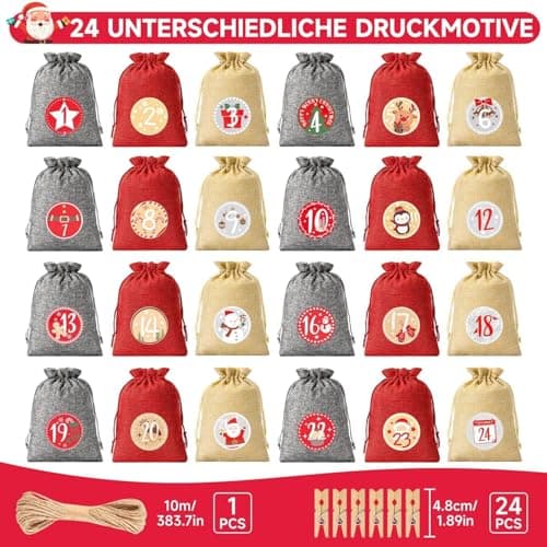 Alintor Calendrier de l'avent a Remplir Soit Meme, 24 Calendrier de l'avent Vide, Grands Calendrier Avent a Remplir, Sac Pour Calendrier de l'avent 2024 Femme Homme