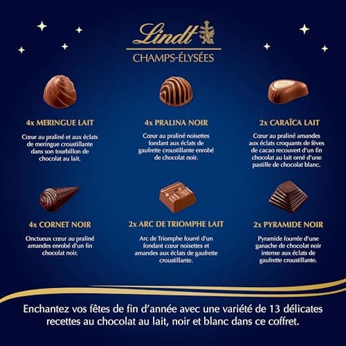 Lindt - Boîte CHAMPS-ÉLYSÉES Édition Triomphe - Assortiment de Chocolats au Lait, Noirs et Blancs - Idéal pour Noël, 460 g