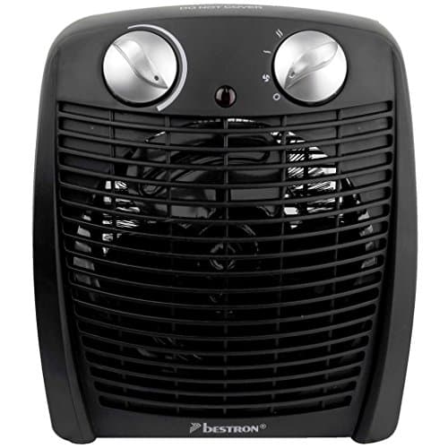 Bestron Radiateur soufflant, Radiateur soufflant salle de bain avec 2 niveaux de puissance, y compris sécurité anti-renversement & protection contre la surchauffe, pour des pièces jusqu'à 20m2, Noir