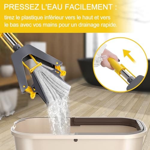 Masthome Balai Eponge Absorbant avec Essoreuse Intégrée, Balai Serpillière avec 3 Réutilisables PVA éponge Head, Poignée Réglable de 130 cm, Serpillière éponge pour Nettoyage Sols