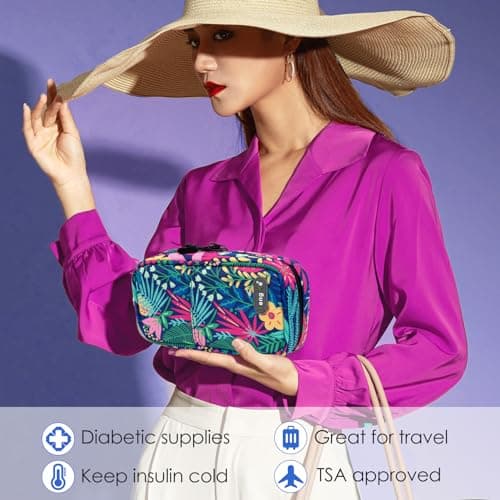 YOUSHARES Pochette Isotherme Insuline avec 2 Poche Glacière à Insuline - Trousse Isotherme Insuline, Sac Isotherme Transport Insuline pour Medicament Voyage, Stylo Insuline, Seringue, Forêt Tropicale
