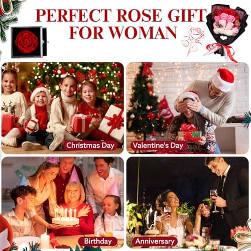 Cadeau Femme, Cadeaux Noel Femme, Cadeau Anniversaire Femme pour Elle - Collier Boîte Cadeau Bijoux Rose, Idee Fleur Cadeaux pour Maman Petite Amie Femme À Noël Saint Valentin Fête des Mères