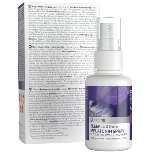 Melatonine spray SleepLux Forte (50 ml), 1 mg de mélatonine naturelle pour un meilleur sommeil, Vitamine B6, Goût de menthe, À base de plantes et végétalien, 380 pulvérisations par Sensilab