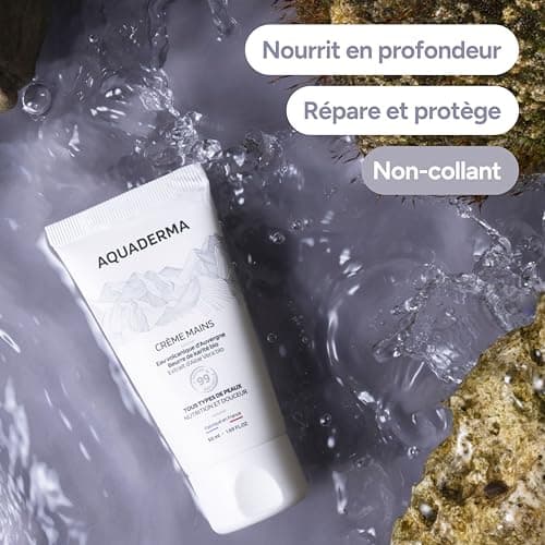 Aquaderma Crème Mains Beurre de Karité & Aloe Vera BIO 50ml - 99% Origine Naturelle & Made in France - Hydrate et Protège Durablement Mains et Ongles - Enrichie en Eau Volcanique d'Auvergne