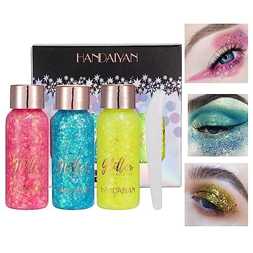 XoeLLe Gel Paillettes Visage, 3 Couleurs Body Glitter Gel Sirène, Gel Paillettes Corps Longue Durée Mermaid Sequins, Paillette Chunky Glitter Maquillage pour Musical/Party/Masquerade/Visage/Cheveux(B)