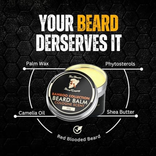 Red-Blooded kit barbe homme avec huile à barbe, baume à barbe, brosse à barbe, peigne à barbe et ciseaux à barbe. Cologne parfumée à base d'huile de jojoba et d'huile de macadamia kit soin barbe homme