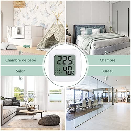 Vinabo 2 pièces Petit Thermomètre Hygromètre Intérieur Digital à Haute Précision, Indicateur Niveau de Confort pour Bureau,Chambre de bébé Vestiaire