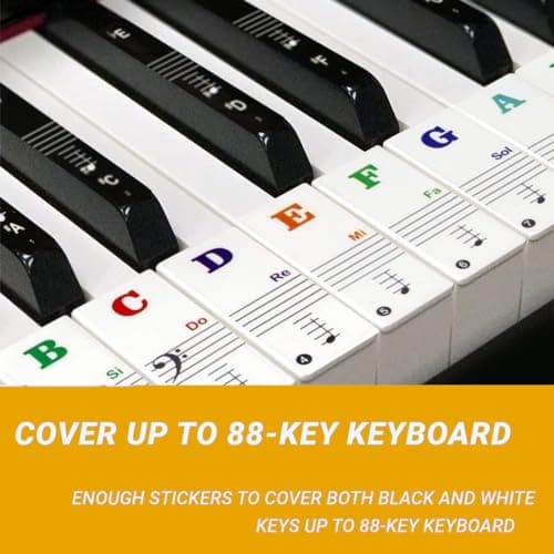 IBXWMNG Stickers de Clavier de Piano Détachables, pour 37/49/54/61/88 Touches, Notation Musicale Facile, Convient Aux Adultes, Enfants et Débutants(Noir)